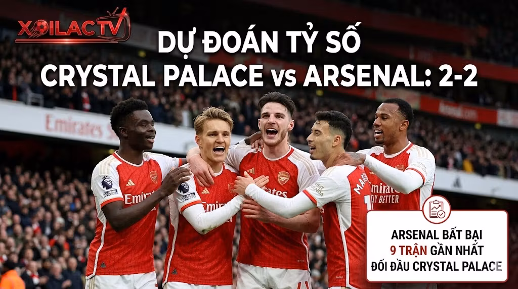 Dự đoán tỷ số Crystal Palace vs Arsenal 2-2, thống kê lịch sử đối đầu Ngoại hạng Anh.